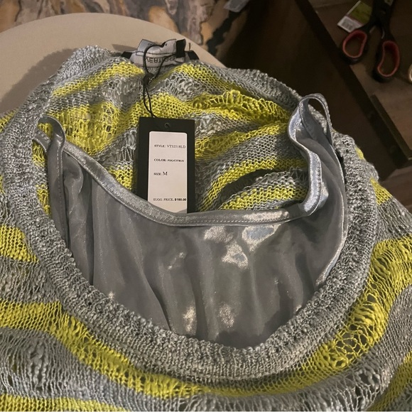 Vertigo loose Knit Maxi Dress Swimsuit Coverall Yellow Gray Size M - Picture 6 of 10